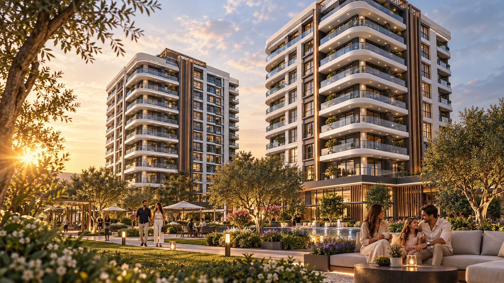 Garden Residence için insanların bulunduğu temsili rezidans konsept görseli