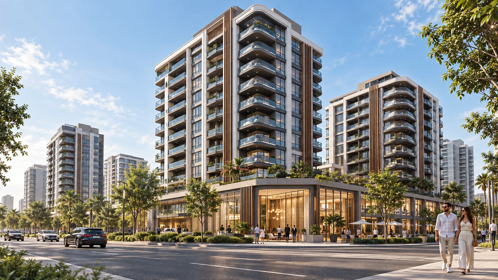 Skyline Residence için insanların bulunduğu temsili rezidans konsept görseli
